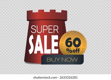 Super sale, sticker and banner of prices and discounts.