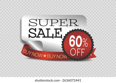 Super sale, sticker and banner of prices and discounts.