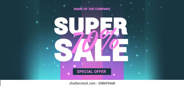 Super Sale in the style of 80's. Banner super sale for the store. Vector banner with space for background
