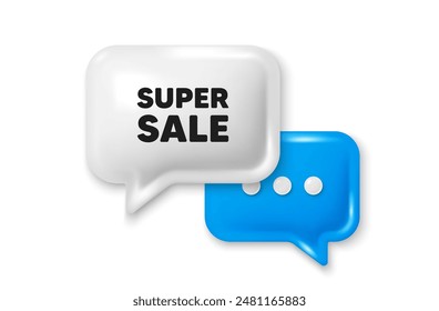 Super Sale tag. Chat speech bubble 3d icon. Special offer price sign. Advertising Discounts symbol. Super sale chat offer. Speech bubble banner. Text box balloon. Vector