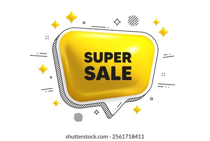 Super Sale tag. Chat speech bubble 3d icon. Special offer price sign. Advertising Discounts symbol. Super sale chat message. Speech bubble banner with stripes. Yellow text balloon. Vector