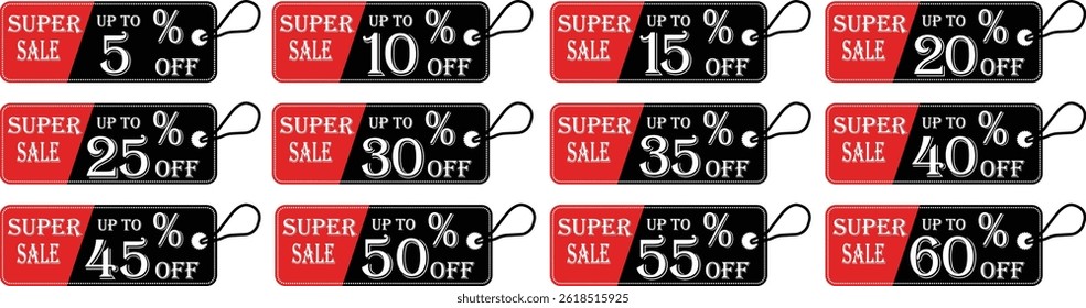 super sale tag icon set. sale stickers for advertising in a discounted store. badge template with sale percentage symbols, discount price tag.sale label collection suitable for promotion media.