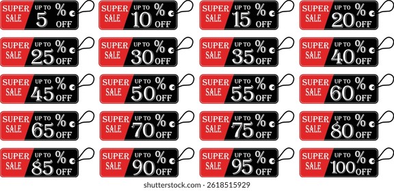 super sale tag icon set. sale stickers for advertising in a discounted store. badge template with sale percentage symbols, discount price tag.sale label collection suitable for promotion media.