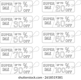 super sale tag line art icon set . sale sticker for advertising in a discounted store.badge template with sale percentage symbol, discount price tag.sale label collection suitable for promotion media.