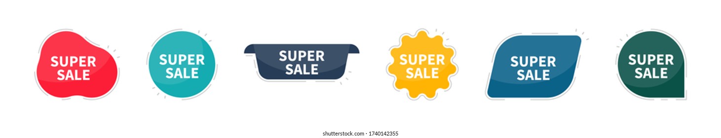 Super sale tag. Set of tag or banner. Set of 6 labels. Tags elements. Vintage style. Modern simple ribbons collection. Vector