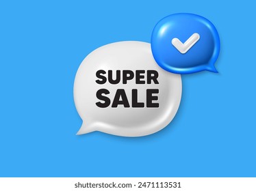 Super Sale tag. Text box speech bubble 3d icons. Special offer price sign. Advertising Discounts symbol. Super sale chat offer. Speech bubble banner. Text box balloon. Vector