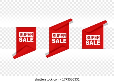 Super sale tags, vector labels and badges isolated on transparent background. Flat modern banners for advertising. Stock illustration