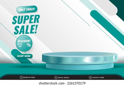 super sale template banner with blank space 3d podium for product sale with abstract gradient green and white background design