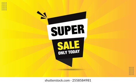 Super Sale Template Design - EPS Format! Modern black white shapes with bold yellow-orange gradient background. Perfect for business promotions. Limited time only, grab this exclusive offer today