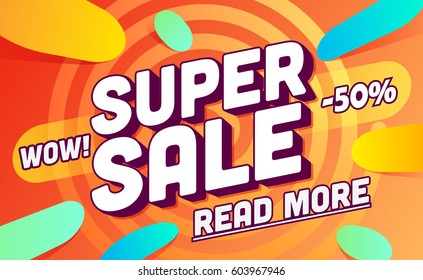 Super sale template. Sale and discounts. Up to 50% off Vector illustration. Promotion template design for print or web, media, poster material.