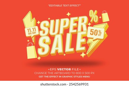 Super venda texto efeito 3d colorido vetor para vendas de mídia social ou publicidade
