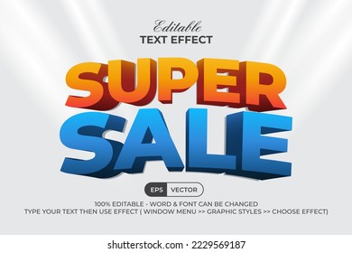 Super sale text effect style. Editable text effect 3D vector illustration for promotion, sale event.