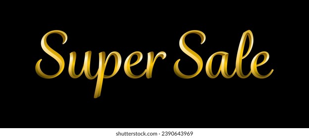 Super Sale text title, golden metallic texture, calligraphic cursive premium vector font.