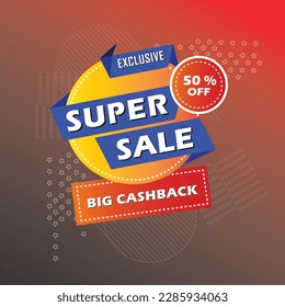 Super Sale, this weekend special offer banner, up to 50% off. Vector illustration.