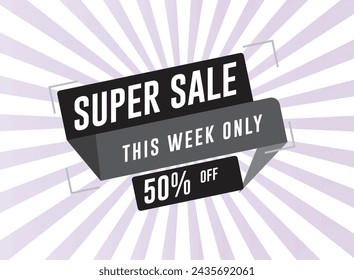 Super Sale, this weekend special offer banner, up to 50% off. discount banner template promotion. Vector illustration.