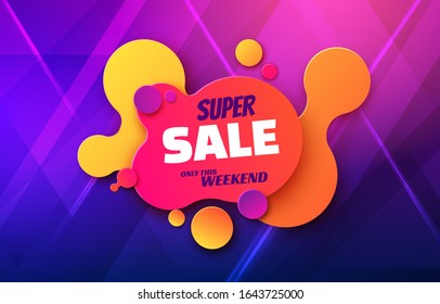 Super sale in trendy pop art style neon background for web pages or landing pages design template. Vector eps10