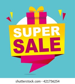 Super sale vector banner. 50%off. Present box vector. Vector illustration.