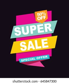 Super Sale vector banner.  50%off . Vector illustration.