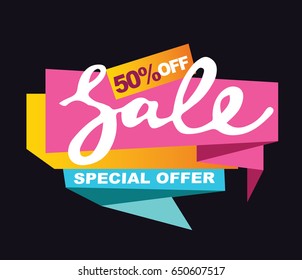 Super Sale vector banner.  50%off . Vector illustration.Summer sale