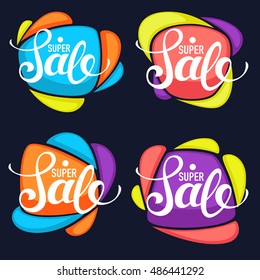 super sale, vector collection of bright discount bubble tags, banners and stickers with lettering composition