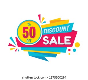 Super sale - vector creative banner illustration. Abstract concept discount 50% promotion layout on white background. Sticker in origami style. Design elements. 