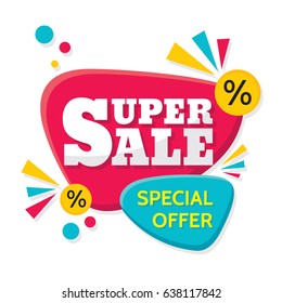 Super Sale - vector creative banner illustration. Abstract concept discount promotion layout on white background. Design elements. 