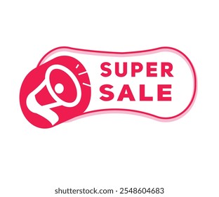 Megáfono del icono del Vector de la venta estupenda, insignia moderna del diseño del símbolo del Anuncio. Signo gráfico rojo.