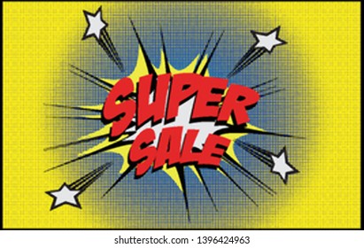 Super Sale vector illustration, colored pop art comic book style sound effect. 