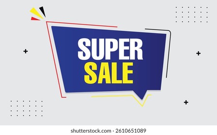 Super sale vector illustration design editable template light blue dark blue red yellow shapes business elements modern style white gray background perfect for ads marketing banners and promotions