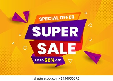 Super sale vector illustration discount banner design, special offer abstract promotion layout poster