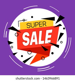 Super sale vector illustration. Folded paper banner
