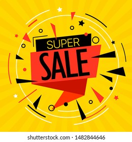 Super sale vector illustration. Folded paper banner