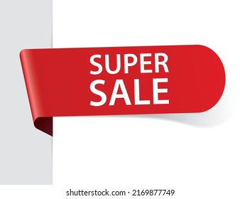 SUPER SALE - vector illustration of red colored label banner on white background