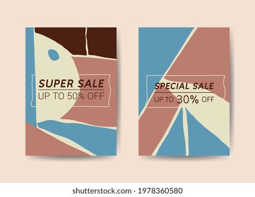 super sale vertical template flyer for advertising and commercial design. terra color and trendy art style.