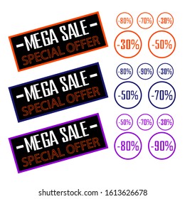 Super sale for web application banner. Discount card, big promotion of discounts in bright colors on white background.