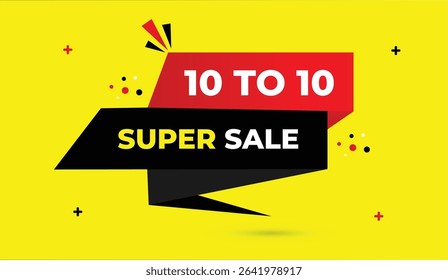 Super sale web banner editable template design featuring black red shapes and yellow abstract background perfect for eye-catching promotional campaigns and creative marketing visuals vector art