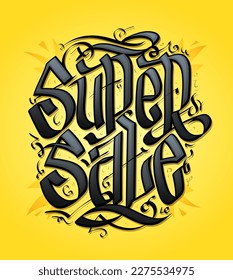 Super sale web banner with hand drawn calligraphy lettering