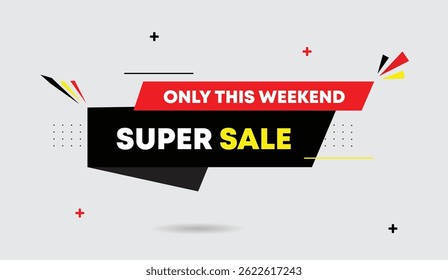 Super Sale Weekend Editable Vector Illustration Banner Template Design Black Red Yellow Shapes Abstract Business Gradient Background Modern Promotion Layout Creative Marketing Graphic Design