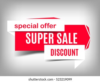 Super sale white and red banner, discount image, special offer. Website sticker, red website page design. Vector illustration, eps10