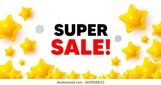 Super sale winner banner with 3d stars. Golden stars banner. Super Sale tag. Special offer price sign. Advertising Discounts symbol. Review rate background. Vector