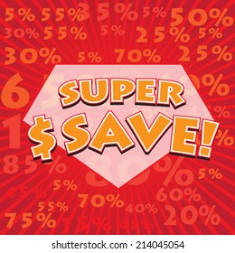 SUPER SALE! wording on percetage discount in pop art style, vector format