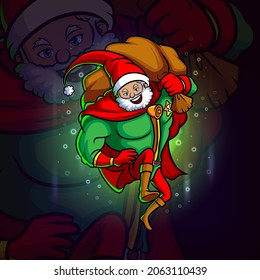 The super santa deliver the gift esport logo design of illustration