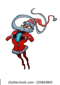 Super Santa as a Super Hero, preparing to fly high and to perform some good deeds, Vector Illustration isolated on White Background. 