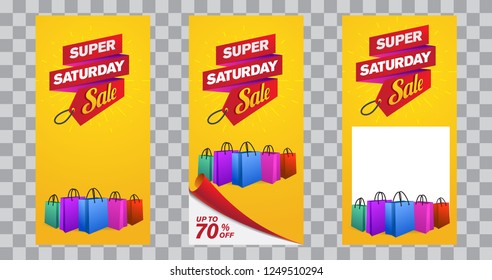 Super Saturday Sale half page banner template on transparent background. Suitable for web ads and print material.