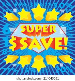 SUPER SAVE ! wording on percetage discount in pop art style, vector format