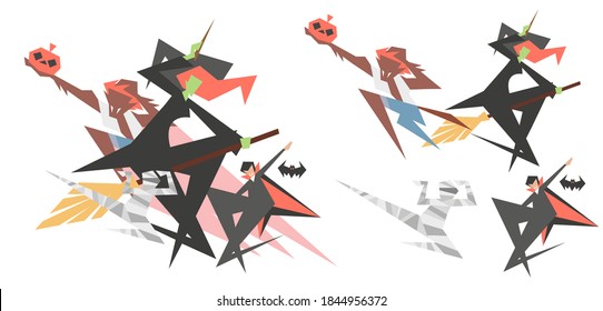 Super scary team on halloween  including witch, werewolf, dracula and mummy. Vector illustration. 