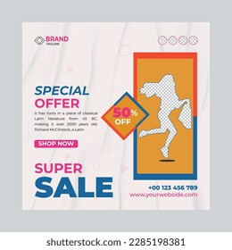 Super Sell- social media post template. Suitable for social media posts and web or internet ads. Vector illustration with Photo College.