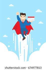 super send man. Business vector cartoon.