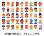 Super set of 45 cool flat avatars icons. Positive male and female characters different ages, professions and nationalities. Funny bright vector illustrations.