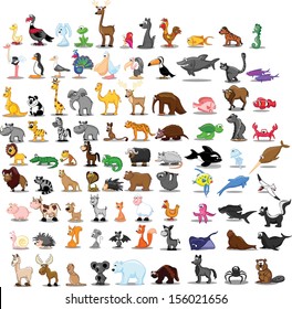 Super set of 90 cute cartoon animals - Shutterstock ID 156021656